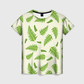 Женская футболка 3D с принтом Лесной зеленый папоротник в Курске, 100% полиэфир ( синтетическое хлопкоподобное полотно) | прямой крой, круглый вырез горловины, длина до линии бедер | 