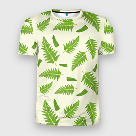 Мужская футболка 3D Slim с принтом Лесной зеленый папоротник в Петрозаводске, 100% полиэстер с улучшенными характеристиками | приталенный силуэт, круглая горловина, широкие плечи, сужается к линии бедра | 