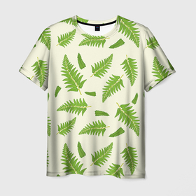 Мужская футболка 3D с принтом Лесной зеленый папоротник в Кировске, 100% полиэфир | прямой крой, круглый вырез горловины, длина до линии бедер | 