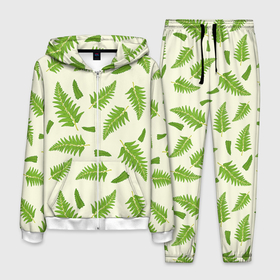 Мужской костюм 3D с принтом Лесной зеленый папоротник , 100% полиэстер | Манжеты и пояс оформлены тканевой резинкой, двухслойный капюшон со шнурком для регулировки, карманы спереди | 