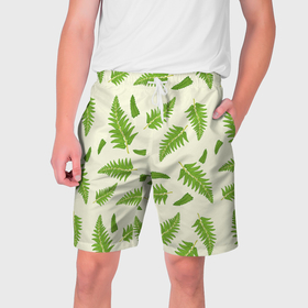 Мужские шорты 3D с принтом Лесной зеленый папоротник в Кировске,  полиэстер 100% | прямой крой, два кармана без застежек по бокам. Мягкая трикотажная резинка на поясе, внутри которой широкие завязки. Длина чуть выше колен | 