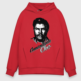 Мужское худи Oversize хлопок с принтом Comandante Che Guevara в Екатеринбурге, френч-терри — 70% хлопок, 30% полиэстер. Мягкий теплый начес внутри —100% хлопок | боковые карманы, эластичные манжеты и нижняя кромка, капюшон на магнитной кнопке | 