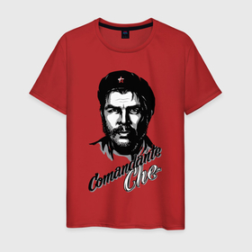 Мужская футболка хлопок с принтом Comandante Che Guevara в Новосибирске, 100% хлопок | прямой крой, круглый вырез горловины, длина до линии бедер, слегка спущенное плечо. | Тематика изображения на принте: 