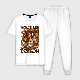 Мужская пижама хлопок с принтом Брюс Ли Дракон в Курске, 100% хлопок | брюки и футболка прямого кроя, без карманов, на брюках мягкая резинка на поясе и по низу штанин
 | 
