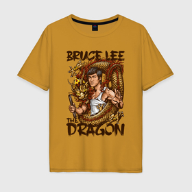 Мужская футболка хлопок Oversize с принтом Брюс Ли Дракон , 100% хлопок | свободный крой, круглый ворот, “спинка” длиннее передней части | 