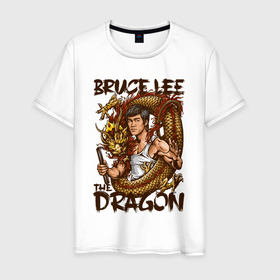 Мужская футболка хлопок с принтом Брюс Ли Дракон , 100% хлопок | прямой крой, круглый вырез горловины, длина до линии бедер, слегка спущенное плечо. | 