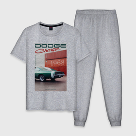 Мужская пижама хлопок с принтом Dodge Charger обложка журнала ретро в Екатеринбурге, 100% хлопок | брюки и футболка прямого кроя, без карманов, на брюках мягкая резинка на поясе и по низу штанин
 | 