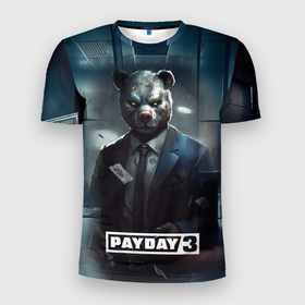 Мужская футболка 3D Slim с принтом Payday 3 bear в Тюмени, 100% полиэстер с улучшенными характеристиками | приталенный силуэт, круглая горловина, широкие плечи, сужается к линии бедра | 