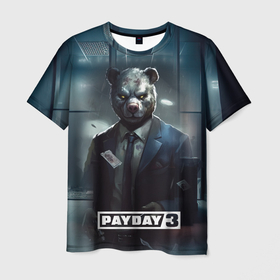 Мужская футболка 3D с принтом Payday 3 bear в Новосибирске, 100% полиэфир | прямой крой, круглый вырез горловины, длина до линии бедер | 