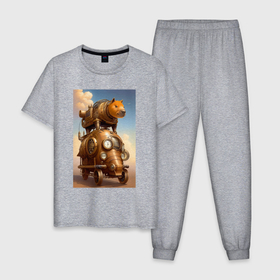 Мужская пижама хлопок с принтом Капимобиль   стимпанк   нейросеть в Санкт-Петербурге, 100% хлопок | брюки и футболка прямого кроя, без карманов, на брюках мягкая резинка на поясе и по низу штанин
 | 