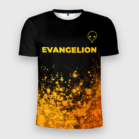 Мужская футболка 3D Slim с принтом Evangelion   gold gradient: символ сверху в Кировске, 100% полиэстер с улучшенными характеристиками | приталенный силуэт, круглая горловина, широкие плечи, сужается к линии бедра | 