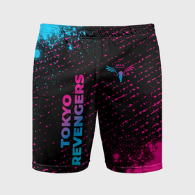 Мужские шорты спортивные с принтом Tokyo Revengers   neon gradient: надпись, символ ,  |  | Тематика изображения на принте: 