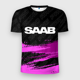 Мужская футболка 3D Slim с принтом Saab pro racing: символ сверху в Тюмени, 100% полиэстер с улучшенными характеристиками | приталенный силуэт, круглая горловина, широкие плечи, сужается к линии бедра | Тематика изображения на принте: 