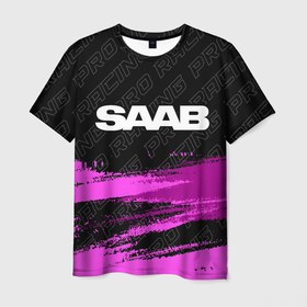 Мужская футболка 3D с принтом Saab pro racing: символ сверху в Екатеринбурге, 100% полиэфир | прямой крой, круглый вырез горловины, длина до линии бедер | Тематика изображения на принте: 