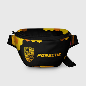 Поясная сумка 3D с принтом Porsche   gold gradient: надпись и символ в Санкт-Петербурге, 100% полиэстер | плотная ткань, ремень с регулируемой длиной, внутри несколько карманов для мелочей, основное отделение и карман с обратной стороны сумки застегиваются на молнию | 