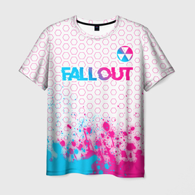 Мужская футболка 3D с принтом Fallout neon gradient style: символ сверху в Курске, 100% полиэфир | прямой крой, круглый вырез горловины, длина до линии бедер | 