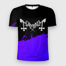 Мужская футболка 3D Slim с принтом Mayhem purple grunge в Екатеринбурге, 100% полиэстер с улучшенными характеристиками | приталенный силуэт, круглая горловина, широкие плечи, сужается к линии бедра | 