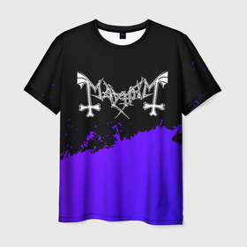 Мужская футболка 3D с принтом Mayhem purple grunge в Екатеринбурге, 100% полиэфир | прямой крой, круглый вырез горловины, длина до линии бедер | 