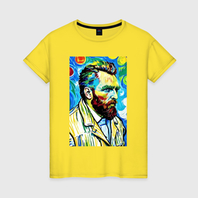 Женская футболка хлопок с принтом Vincent van Gogh   self portrait   expressionism в Белгороде, 100% хлопок | прямой крой, круглый вырез горловины, длина до линии бедер, слегка спущенное плечо | 