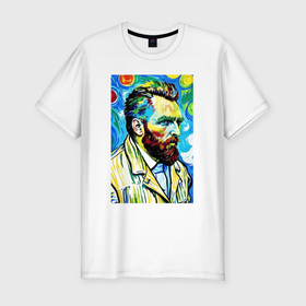 Мужская футболка хлопок Slim с принтом Vincent van Gogh   self portrait   expressionism в Тюмени, 92% хлопок, 8% лайкра | приталенный силуэт, круглый вырез ворота, длина до линии бедра, короткий рукав | 