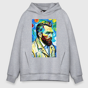Мужское худи Oversize хлопок с принтом Vincent van Gogh   self portrait   expressionism в Санкт-Петербурге, френч-терри — 70% хлопок, 30% полиэстер. Мягкий теплый начес внутри —100% хлопок | боковые карманы, эластичные манжеты и нижняя кромка, капюшон на магнитной кнопке | 