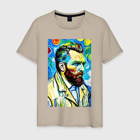 Мужская футболка хлопок с принтом Vincent van Gogh   self portrait   expressionism в Белгороде, 100% хлопок | прямой крой, круглый вырез горловины, длина до линии бедер, слегка спущенное плечо. | 