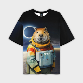Мужская футболка oversize 3D с принтом Capy astronaut   Nasa   neural network в Тюмени,  |  | 
