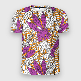 Мужская футболка 3D Slim с принтом Пальмовые листья с графикой , 100% полиэстер с улучшенными характеристиками | приталенный силуэт, круглая горловина, широкие плечи, сужается к линии бедра | 