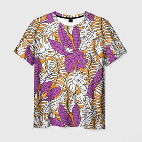Мужская футболка 3D с принтом Пальмовые листья с графикой в Курске, 100% полиэфир | прямой крой, круглый вырез горловины, длина до линии бедер | Тематика изображения на принте: 