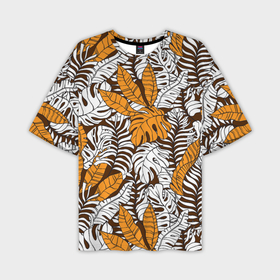 Мужская футболка oversize 3D с принтом Оранжевые и коричневые пальмовые листья в Новосибирске,  |  | 