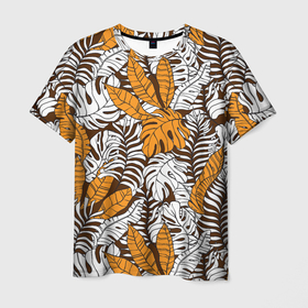 Мужская футболка 3D с принтом Оранжевые и коричневые пальмовые листья , 100% полиэфир | прямой крой, круглый вырез горловины, длина до линии бедер | 