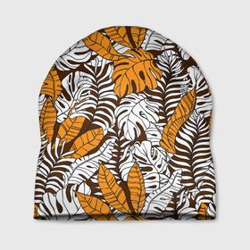 Шапка 3D с принтом Оранжевые и коричневые пальмовые листья в Тюмени, 100% полиэстер | универсальный размер, печать по всей поверхности изделия | 