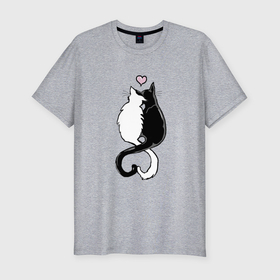 Мужская футболка хлопок Slim с принтом Два влюбленных кота , 92% хлопок, 8% лайкра | приталенный силуэт, круглый вырез ворота, длина до линии бедра, короткий рукав | 