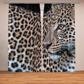 Фотошторы с принтом Длинный леопард в Рязани, Блэкаут (светозащита 90%) / Габардин (светозащита 40% | 2 полотна шириной по 145 см; Высота 200-300 см; Крепление: шторная лента (на крючки); | 