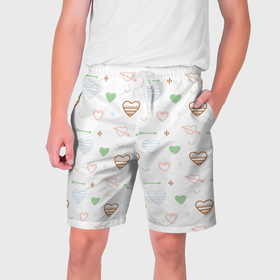 Мужские шорты 3D с принтом Cute hearts в Тюмени,  полиэстер 100% | прямой крой, два кармана без застежек по бокам. Мягкая трикотажная резинка на поясе, внутри которой широкие завязки. Длина чуть выше колен | Тематика изображения на принте: 