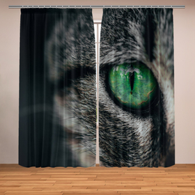 Фотошторы с принтом Большой зеленый глаз кота в Рязани, Блэкаут (светозащита 90%) / Габардин (светозащита 40% | 2 полотна шириной по 145 см; Высота 200-300 см; Крепление: шторная лента (на крючки); | 