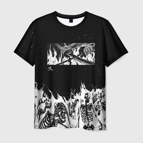 Мужская футболка 3D с принтом Блич   Скелеты в огне в Петрозаводске, 100% полиэфир | прямой крой, круглый вырез горловины, длина до линии бедер | 