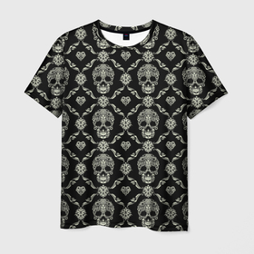 Мужская футболка 3D с принтом Узор с черепами Pattern with skulls в Кировске, 100% полиэфир | прямой крой, круглый вырез горловины, длина до линии бедер | 