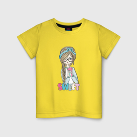 Детская футболка хлопок с принтом Девушка Sweet в Екатеринбурге, 100% хлопок | круглый вырез горловины, полуприлегающий силуэт, длина до линии бедер | 