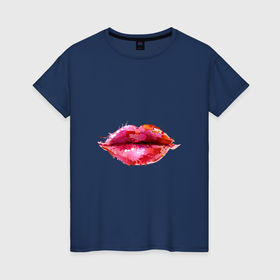 Женская футболка хлопок с принтом Красные акварельные губы в Петрозаводске, 100% хлопок | прямой крой, круглый вырез горловины, длина до линии бедер, слегка спущенное плечо | 