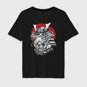 Мужская футболка хлопок Oversize с принтом Тигр самурай Tiger samurai в Белгороде, 100% хлопок | свободный крой, круглый ворот, “спинка” длиннее передней части | Тематика изображения на принте: 