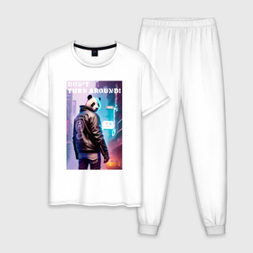 Мужская пижама хлопок с принтом Dont turn around   cool panda   motto в Белгороде, 100% хлопок | брюки и футболка прямого кроя, без карманов, на брюках мягкая резинка на поясе и по низу штанин
 | 