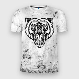 Мужская футболка 3D Slim с принтом Черно белый злой медведь в Петрозаводске, 100% полиэстер с улучшенными характеристиками | приталенный силуэт, круглая горловина, широкие плечи, сужается к линии бедра | Тематика изображения на принте: 