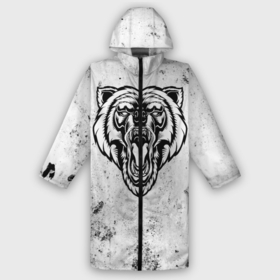 Мужской дождевик 3D с принтом Черно белый злой медведь в Белгороде,  |  | Тематика изображения на принте: 