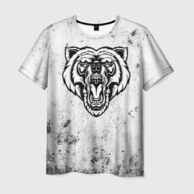 Мужская футболка 3D с принтом Черно белый злой медведь в Курске, 100% полиэфир | прямой крой, круглый вырез горловины, длина до линии бедер | 