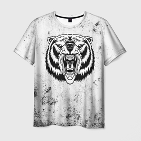 Мужская футболка 3D с принтом Черно белый разозленный медведь в Екатеринбурге, 100% полиэфир | прямой крой, круглый вырез горловины, длина до линии бедер | 