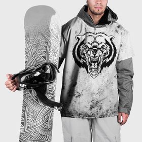 Накидка на куртку 3D с принтом Черно белый медведь в ярости в Санкт-Петербурге, 100% полиэстер |  | Тематика изображения на принте: 
