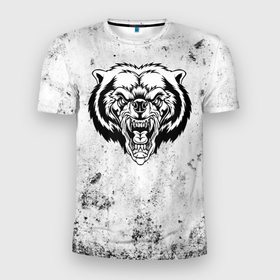 Мужская футболка 3D Slim с принтом Черно белый медведь в ярости в Белгороде, 100% полиэстер с улучшенными характеристиками | приталенный силуэт, круглая горловина, широкие плечи, сужается к линии бедра | 