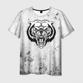 Мужская футболка 3D с принтом Черно белый медведь в ярости в Екатеринбурге, 100% полиэфир | прямой крой, круглый вырез горловины, длина до линии бедер | 