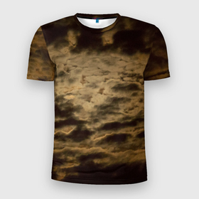 Мужская футболка 3D Slim с принтом облачное небо перед рассветом в Курске, 100% полиэстер с улучшенными характеристиками | приталенный силуэт, круглая горловина, широкие плечи, сужается к линии бедра | 